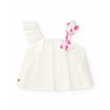White shirt for girls with pink printed bow 