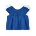 Girl's blue shirt with flowers and gathering 