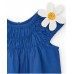 Girl's blue shirt with flowers and gathering 