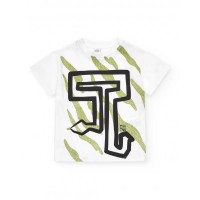 White T-shirt for boys with green and black print and lettering 