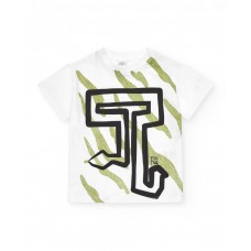 White T-shirt for boys with green and black print and lettering 