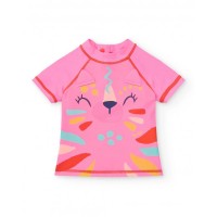 Pink swim top for girls with animal face print 