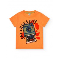 Orange T-shirt for boys with camera print and text 