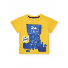 Yellow T-shirt for boys with a blue animal and the phrase "I'm Great" 