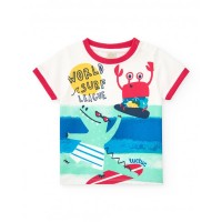 Boys' white T-shirt with red trim and crocodile print 