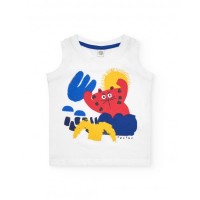 Boys' sleeveless T-shirt in white with a colorful print 