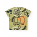 Boys' green dinosaur T-shirt with shoulder closure 