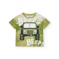 Green T-shirt for boys with jeep print 