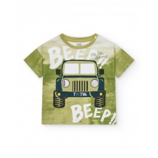 Green T-shirt for boys with jeep print 