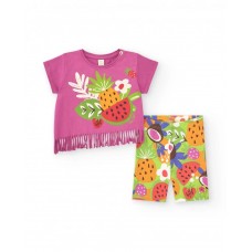 Lilac set for girls with fringed t-shirt and fruity leggings 