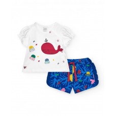 Girl's outfit with white whale t-shirt and navy blue pants 