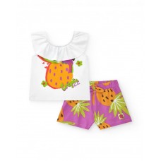 Girl's set with white pineapple t-shirt and fruity purple shorts