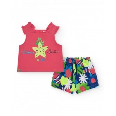 Girl's set with pink tank top and floral shorts 