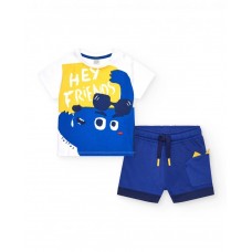 Boy's set with white t-shirt and blue Bermuda shorts 