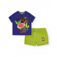 Boy's set with coconut t-shirt and green Bermuda shorts 