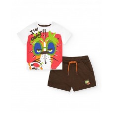 Boy's set with tiger t-shirt and brown Bermuda shorts 