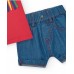 Boy's outfit with red t-shirt and denim shorts 