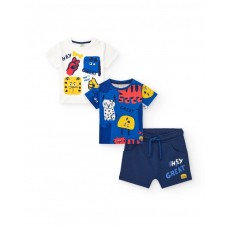 Boy's set with two t-shirts and blue shorts 