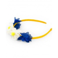 Rigid headband for girls in yellow with blue and white flowers 