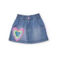 Girl's blue denim skirt with heart print 