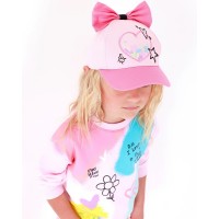 Pink girls' cap with sequins and bow 