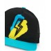 Black children's cap with blue and yellow details and a lightning bolt on the front 