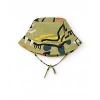 Khaki hat for boys with a green print and adjustable straps