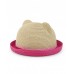 Beige raffia hat for girls with pink trim and ears