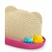 Beige raffia hat for girls with pink trim and ears