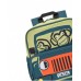 Boys' backpack with a car and monkey design in green, orange, and black 