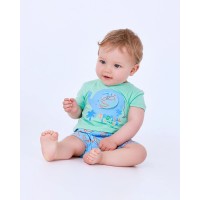 Green romper for boys with elephant 