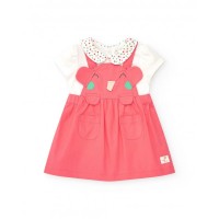 Pink overalls for girls with embossed elephant and white polka dot t-shirt 