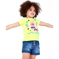 Girls denim shorts with elastic waist and star embroidery 