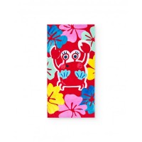 Red towel for girls with crab and flowers 