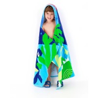 Blue and green children's poncho towel with shark