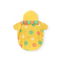 Yellow poncho towel for girls with a floral print and hood