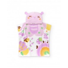 Lilac-colored poncho towel for girls with print 
