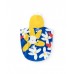 Blue poncho towel for girls with flowers and a yellow hood 