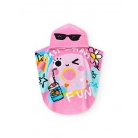 Pink poncho towel for girls with a donut and glasses 