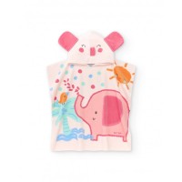 Pink poncho towel for girls with tropical print and hood with ears