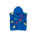 Blue children's poncho towel with print and hood 