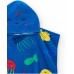 Blue children's poncho towel with print and hood 