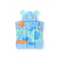 Children's poncho towel with elephant print and hood with ears 