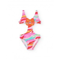 Multicolored trikini for girls with decorative animal face 