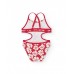 Trikini for girls in red with floral print and details