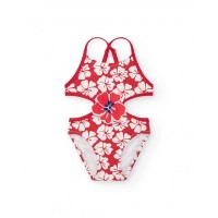 Trikini for girls in red with floral print and details