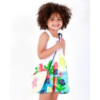 White dress for girls with crossed straps and floral skirt 