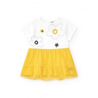 White and yellow flower girl dress with tulle skirt 