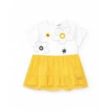 White and yellow flower girl dress with tulle skirt 