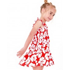 Red floral print dress for girls with gathered straps 